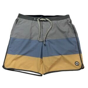 Vuori Cruise Boardshorts Mens 36 Grey Blue Yellow Striped Swim Trunks V314 7.5in